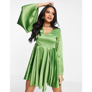 ASOS Ei8th Hour Exclusive Satin Skater Dress Bell Sleeve Green Size 14